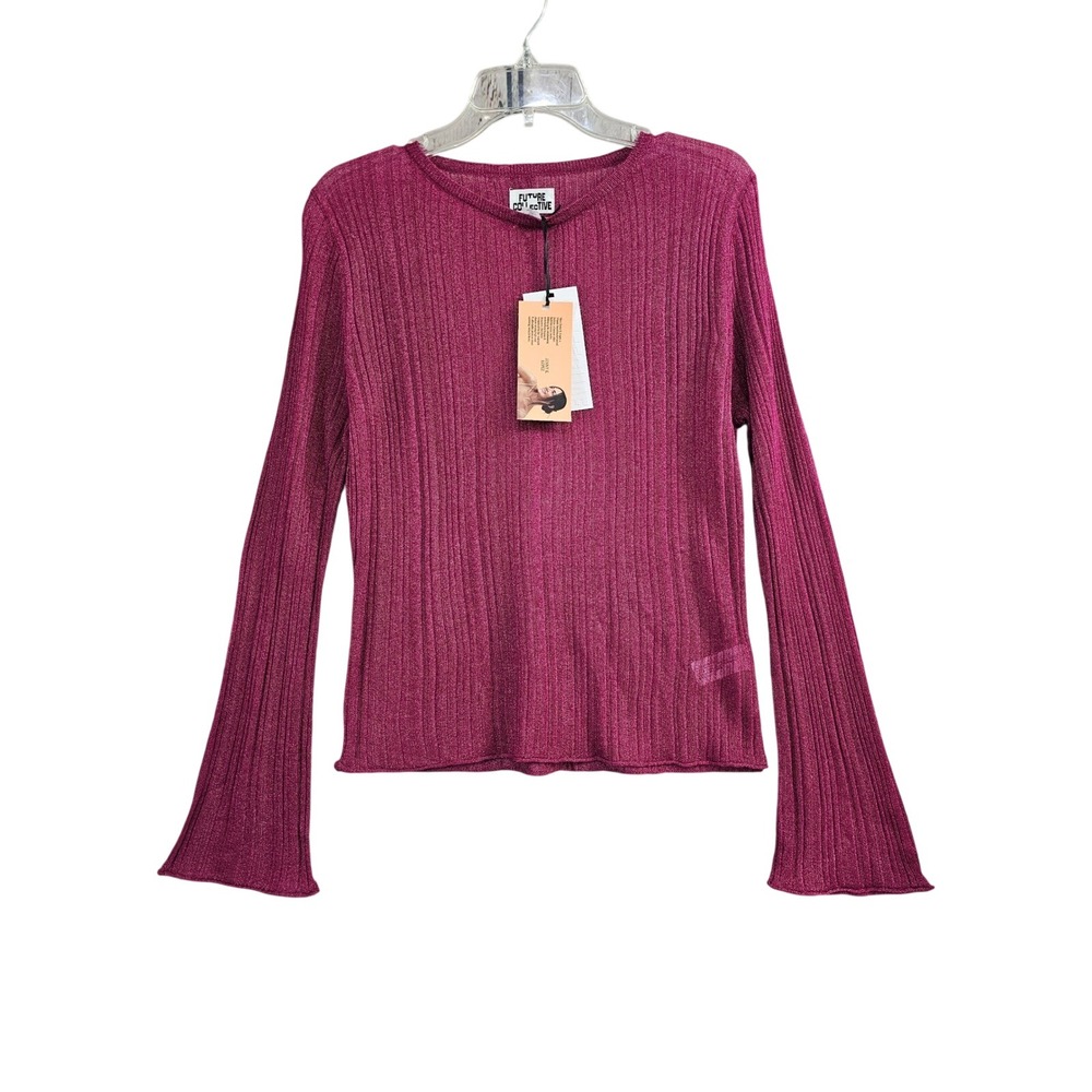 Future‎ Collective Jenny K Lopez Pink Ribbed Metallic Flare Sleeve Top Large NEW